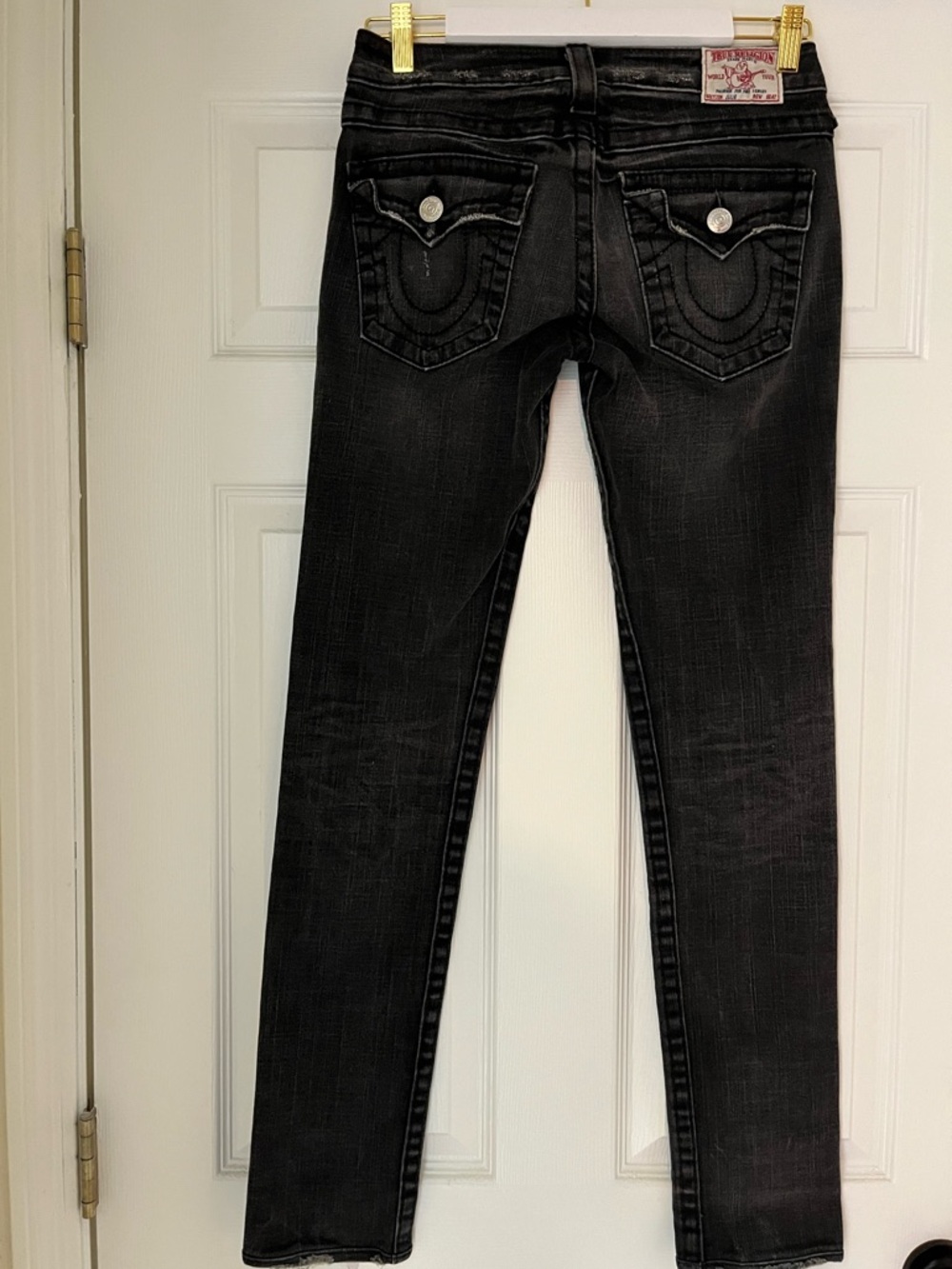 True Religion Black Wash Skinny Jeans Size 27 Low Rise Flap Pocket Y2K